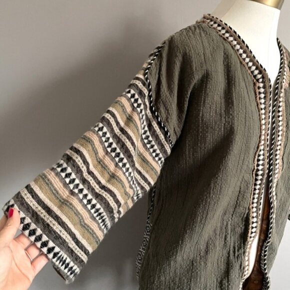 Zara Khaki Green Embroidered Open Kimono Robe Jacket - S/M 🇪🇸 - Picture 3 of 9